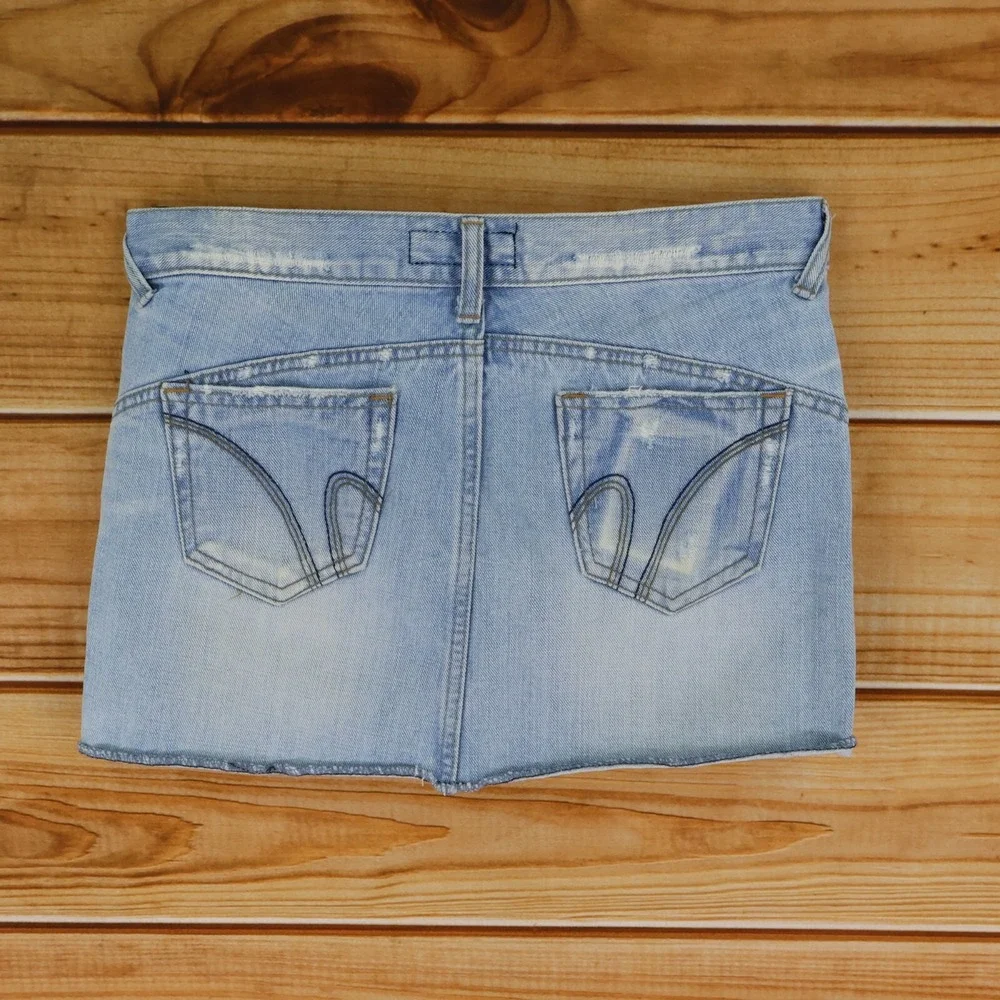 How Jeans Mini Denim Skirt Womens Sz M Blue Light Wash Cotton Distressed Pockets